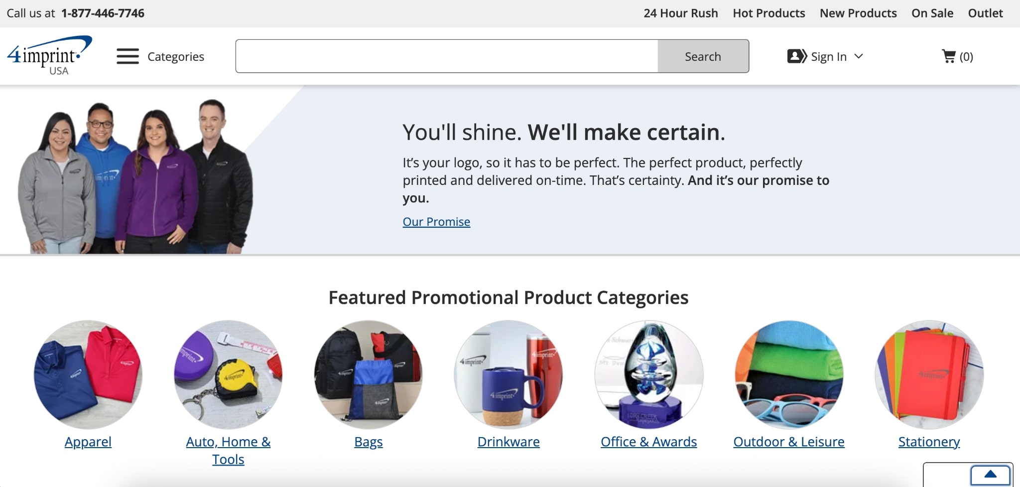 Hero section screenshot of 4Imprint's website.