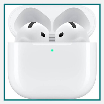 Apple AirPods (4th Gen.) with USB-C charging case, a high-end tech pick for work anniversary gifts.