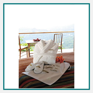 Cobblestone Mills shawl collar robe and slippers gift set with embroidered branding, ideal for thoughtful client appreciation gifts.