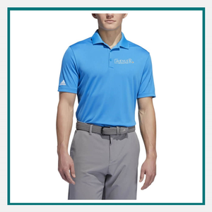 Adidas Men&rsquo;s Performance Polo in blue with custom branding, a polished apparel choice for client appreciation gifts..