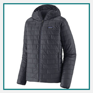 Black Patagonia quilted hooded jacket with a full-zip front and side pockets, featured among the best luxury corporate gifts for executives.