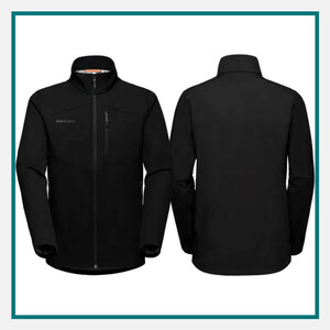 Black Mammut full-zip softshell jacket shown from the front and back, featured among the best luxury corporate gifts for executives.