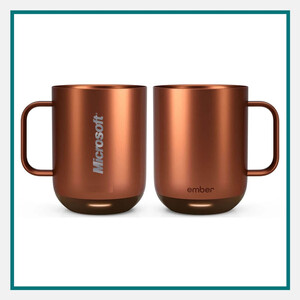 Copper Ember smart mugs with a Microsoft logo, featured among the best luxury corporate gifts for executives.