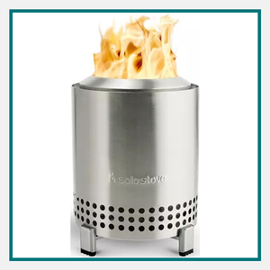 Stainless steel Solo Stove fire pit with visible flames, featured among the best luxury corporate gifts for executives.