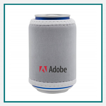 Custom trade show giveaways, neoprene can cooler with Velcro™ slap wrap and printed logo.