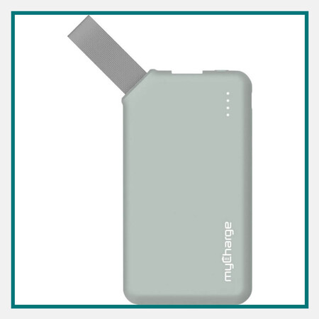 Custom trade show giveaways, portable charger with compact design and company logo branding.