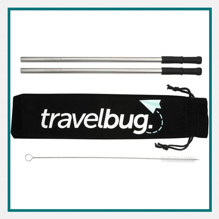  Custom trade show giveaways, reusable stainless steel straws with eco-friendly carrying case and logo branding.