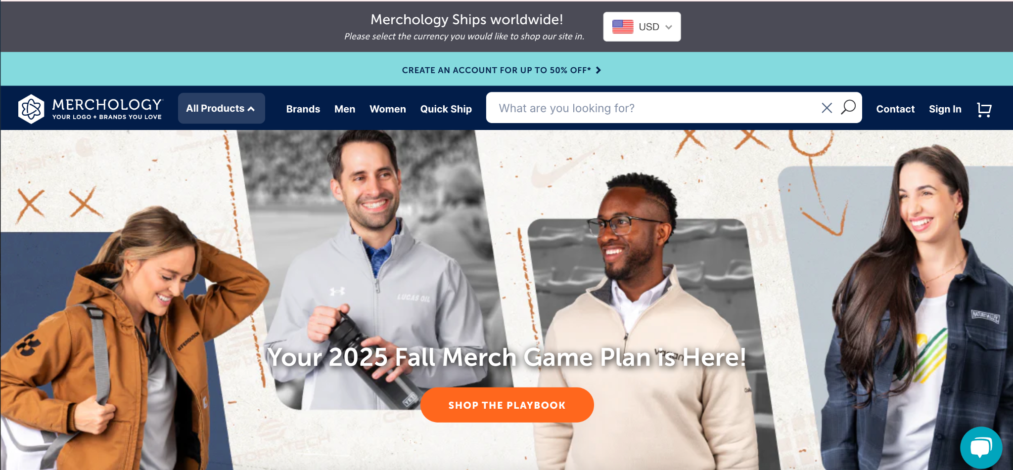 Hero section screenshot of Merchology's website, one of the best corporate apparel companies in 2025