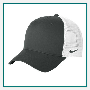 Nike Golf Snapback Mesh Trucker Cap: charcoal front panel with white mesh back and adjustable snap closure, making it a standout gift idea for event attendees.