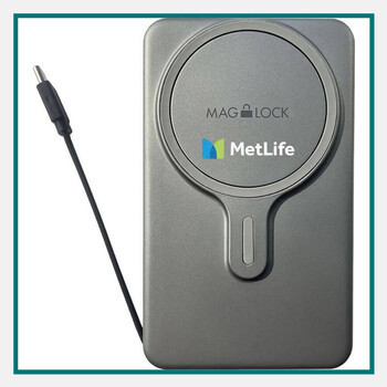 MyCharge MAGLOCK HUB+ All‑In‑One Wireless Charger: a compact gray power bank with integrated wireless charging pad and built‑in USB charging cable.