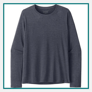 Patagonia Ladies' Long-Sleeved Capilene Cool Daily Shirt in dark grey with a crew neck, long sleeves, and lightweight performance fabric.