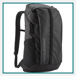 Patagonia 25L Black Hole Backpack in black with padded shoulder straps, zippered compartments, durable exterior, and Patagonia branding.