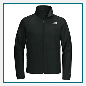 The North Face Men's Barr Lake Soft Shell Jacket in black with a full-zip front, stand collar, zippered side pockets, and The North Face logo on the chest.