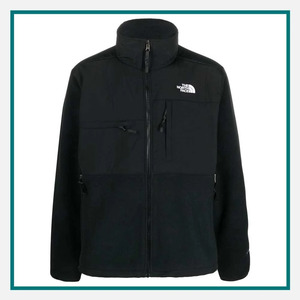 North Face Men's Retro Denali Jacket in black with a full-zip front, stand collar, zippered chest and side pockets, and The North Face logo on the chest.