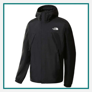 The North Face Men's Antora Jacket in black with an attached hood, full-zip front, elastic cuffs, and The North Face logo on the chest.