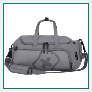 Custom Victorinox Touring 2.0 2-in-1 Duffel Bag in gray, featuring adjustable shoulder strap, dual handles, and a sleek modern design with the Victorinox logo.