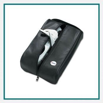 BlackGFX™ leather golf promotional item with logo shoe bag in black, featuring a zippered main compartment, carrying handle, and logo