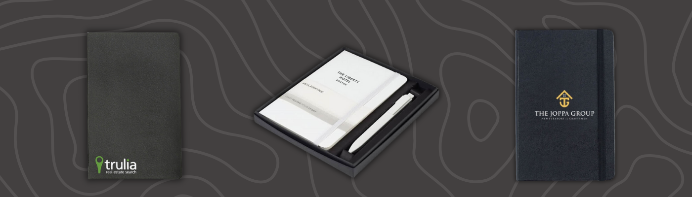 Co-branded Moleskine Volant Journal, Hard Cover Notebook, and Notebook & GO Pen Gift Set as corporate holiday gifts.