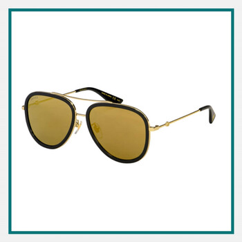 Gold metal aviator sunglasses with rounded brown tinted lenses and black rim accents.