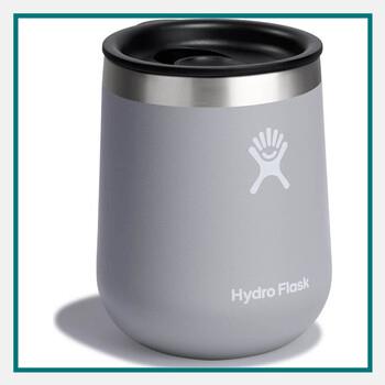 Hydro Flask 10 oz ceramic wine tumbler with lid in light grey, placed on a flat surface.