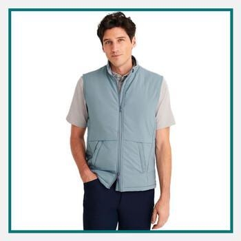  Man modeling a Johnnie-O Huck PREP-FORMANCE mixed media vest over a collared shirt, shown from the waist up against a neutral backdrop.