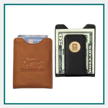  Brown leather magnetic wallet with attached money clip, shown closed on a flat surface.