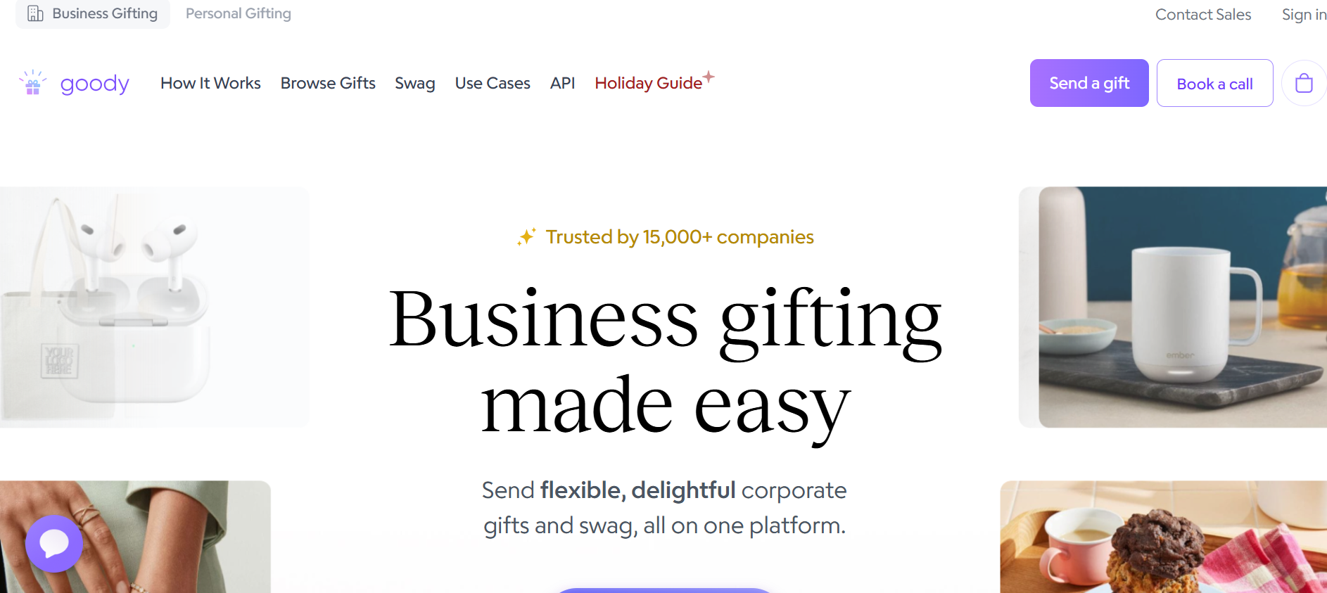 Screenshot of the hero section of Goody's website. its one of the popular luxury corporate gifting companies.