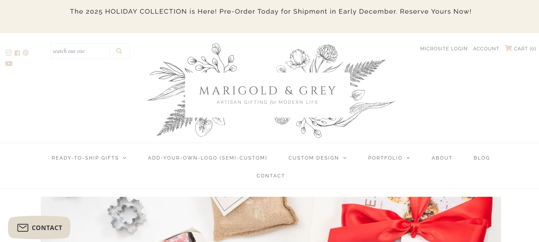 the screenshot of the hero section of Marigold & Grey's website.