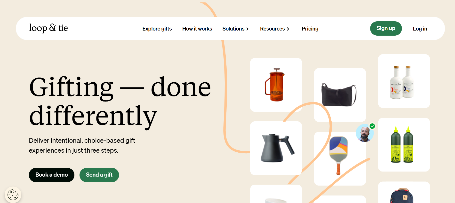 Screenshot of the hero section of Loop & Tie's website.