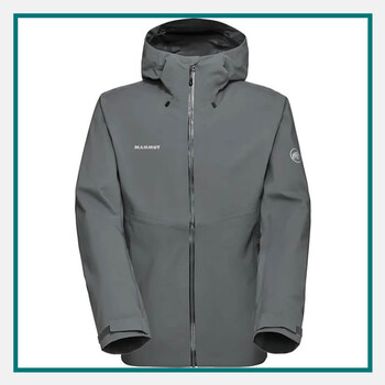 MAMMUT® men's Corporate HS hardshell hooded jacket in steel grey with embroidered branding.