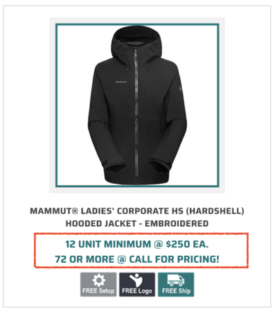  Black colored MAMMUT® Ladies' Corporate HS (HardShell) Hooded Jacket, a popular corproate branded apparel