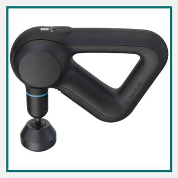 Black Therabody Theragun Prime 5th‑generation massage device with triangular ergonomic handle and interchangeable round attachment.