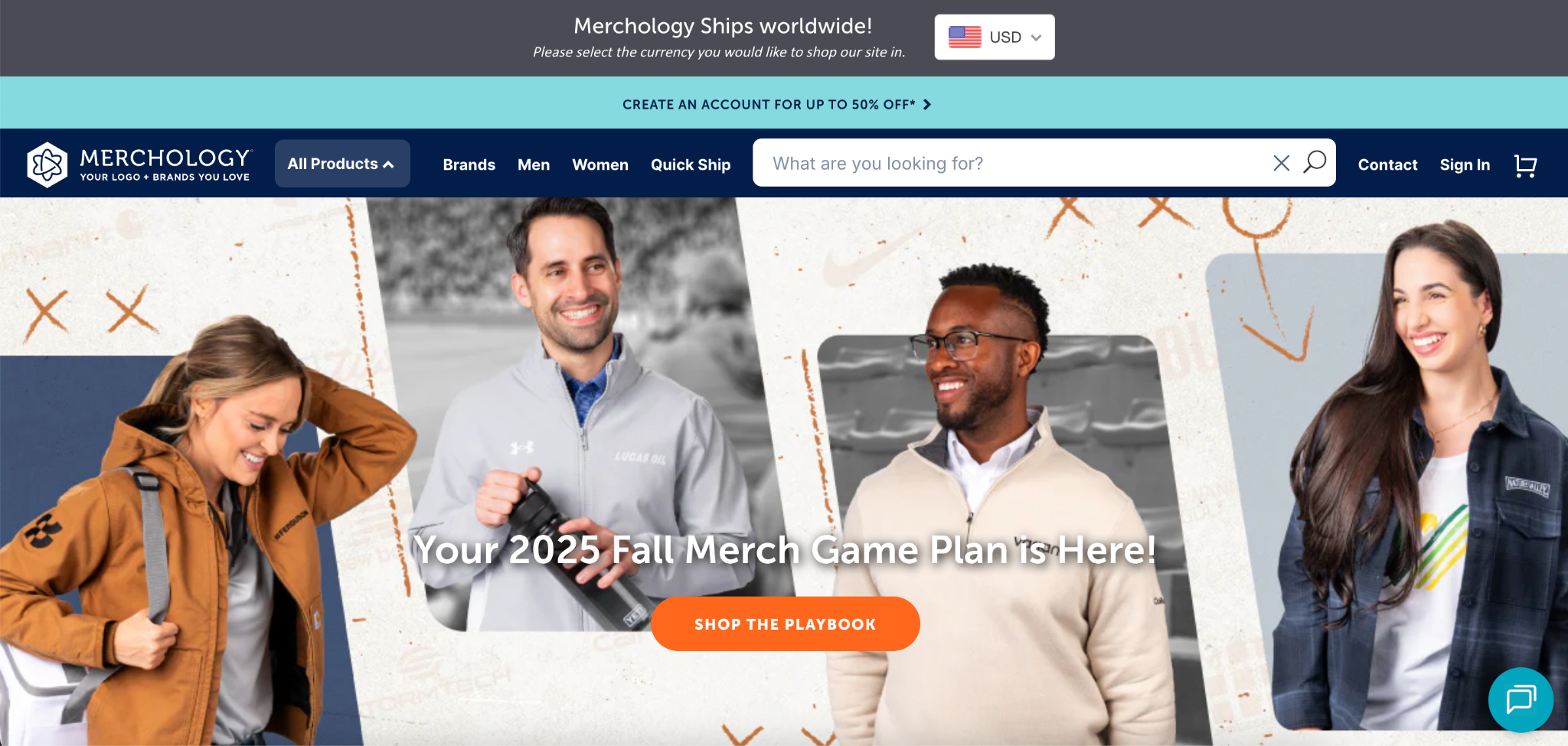 Merchology screenshot of the hero section of Merchology's website