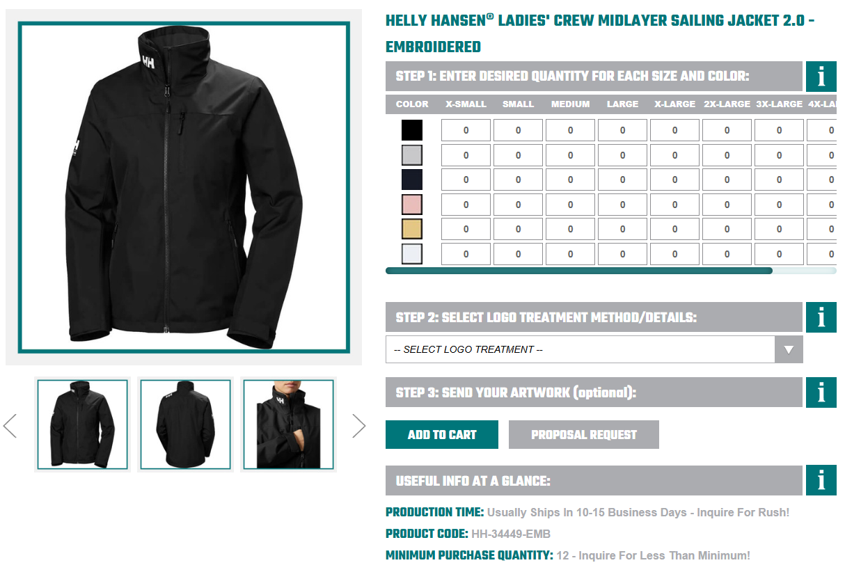 Black Helly Hansen women&rsquo;s crew midlayer sailing jacket with full zip front and high collar, displayed on a product page.