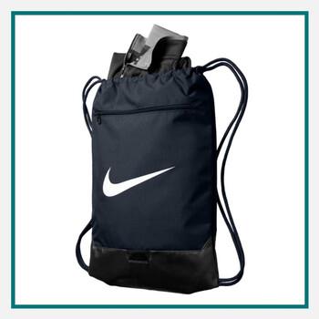 Deep blue Nike Brasilia drawstring pack with white Nike logo, suitable for conference swag and event giveaways.