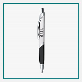 The SoBe Retractable Ballpoint Pen: a silver and black retractable pen featuring an ergonomic grip and polished metal clip.