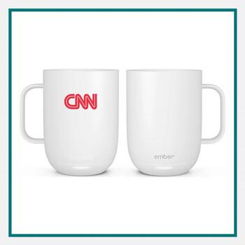 White Ember smart coffee mugs with CNN logo and temperature control technology, a modern and functional choice for corporate gifts for clients.