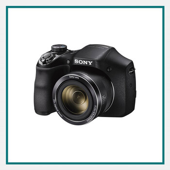 Sony CyberShot 20.1 MP high zoom digital camera with 35x optical zoom lens in black.