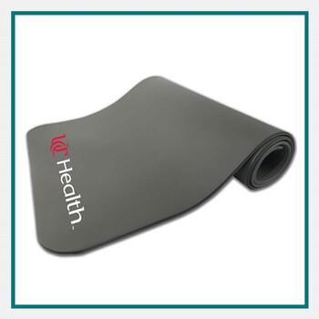 Grey USA-made yoga mat, 5/16 thick, laid flat with textured surface and rolled edge.