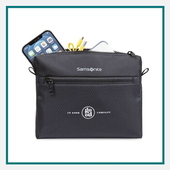 Samsonite® Zippered Pouch: a black organizer pouch with a zippered front pocket and durable fabric, making it one of the top gift ideas for event attendees.