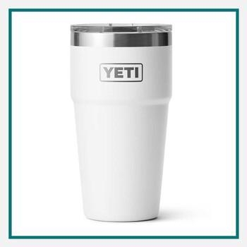 White YETI® 20 Oz. Rambler Stackable Pint golf promotional item with logo, featuring a double-wall stainless steel design and stackable shape shown on a white background.