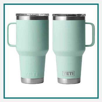 YETI 30 oz Rambler travel mug in lemon green with Stronghold lid, standing upright on a plain background.