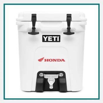 White YETI® Silo 6G golf promotional item with logo water cooler featuring an insulated body, hinged lid, and Honda logo on the side