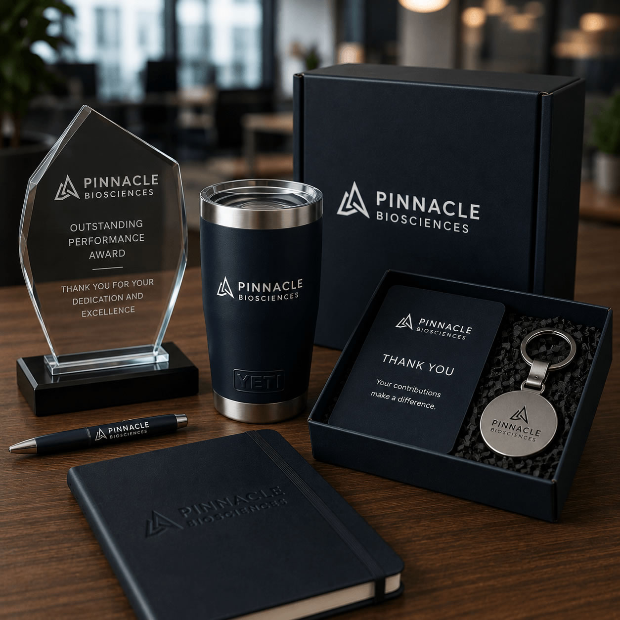 Recognition and Rewards — Award trophy and branded gift set