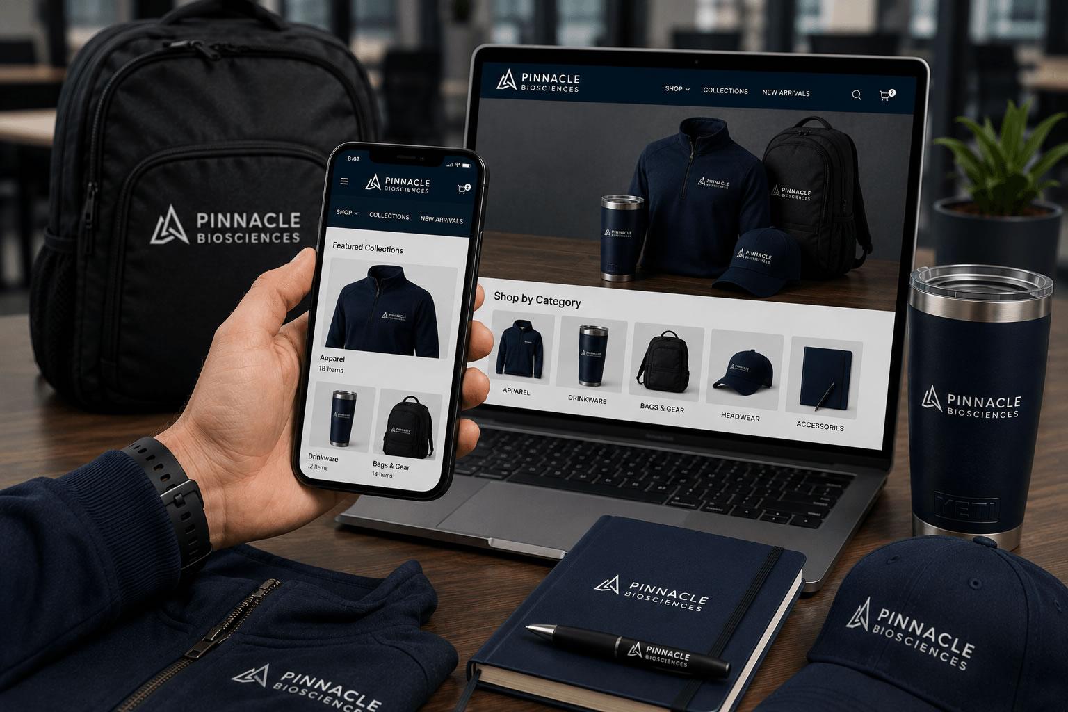 Mobile Store Experience — Phone and laptop showing company store